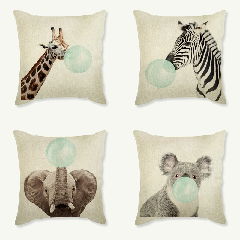 

45X45 Creative Cartoon Animal Zebra Girafe Printed Pillow Linen Decorative Cushion For Sofa Home Decor Cojines Seat Cushion