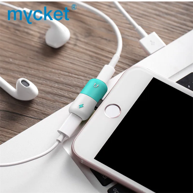 

MYCKET 2 In 1 Dual Ports Splitter Adapter Mini Headphone Audio & Charge Converter For IPhone 7 8 Plus X XS Max XR