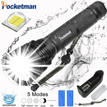

Most Powerful XHP50 Waterproof Zoom able LED Flashlight Torch light for 2*18650 or 26650 Rechargeable Battery z30