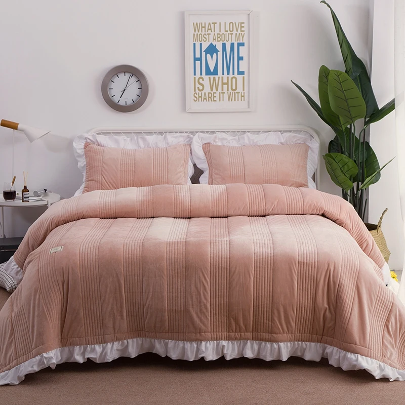 Polar juego de cama colcha edredón manta set invierno cálido edredón ropa de cama fundas de almohada juego de cama linge de lit Polar juego de cama colcha edredón manta set invierno cálido edredón ropa de cama fundas de almohada juego de cama linge de lit