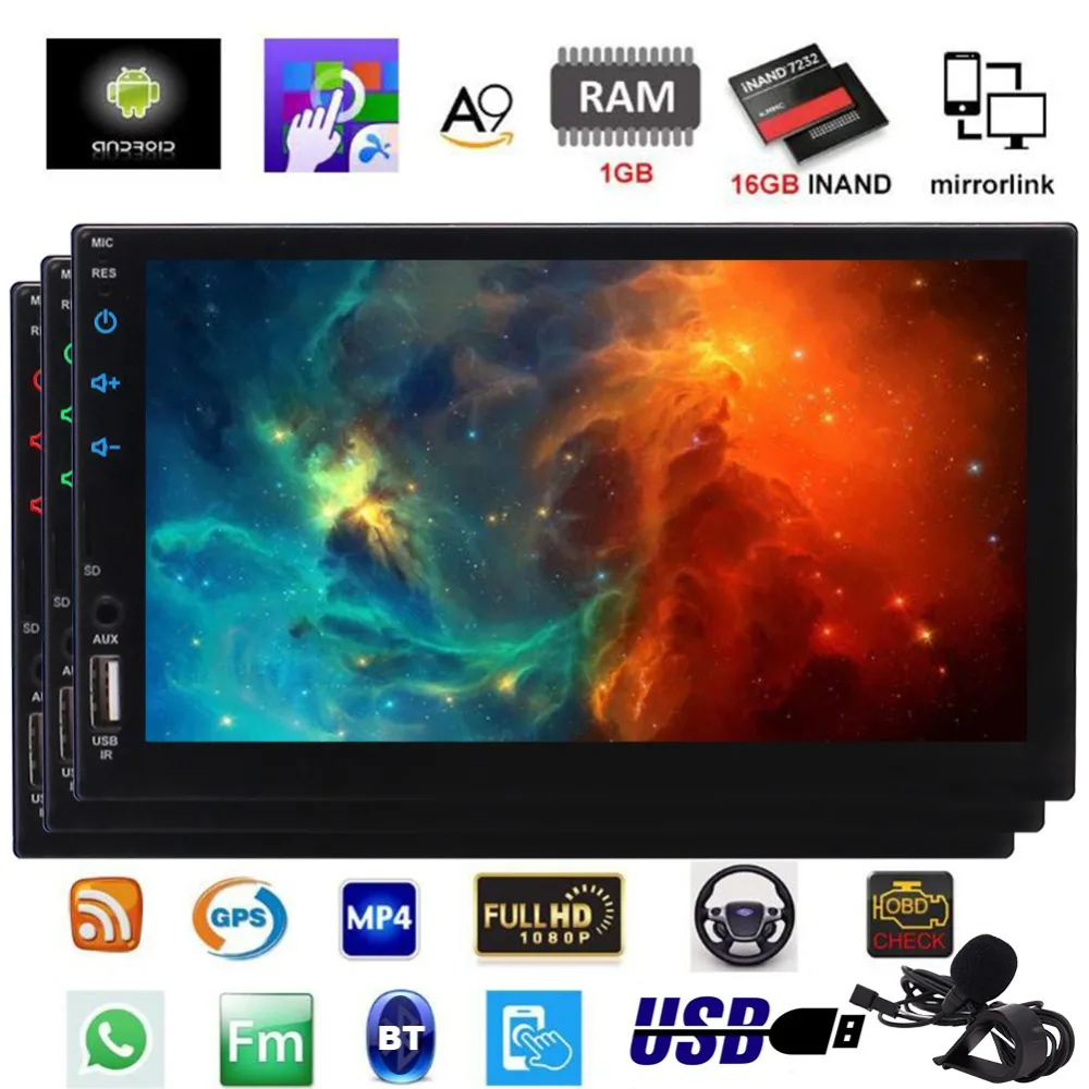

Android Car Player without DVD/CD Stereos IN Dash 2 din GPS Navigation Bluetooth 7 inch Touchscreen Monitor support Wifi OBD2