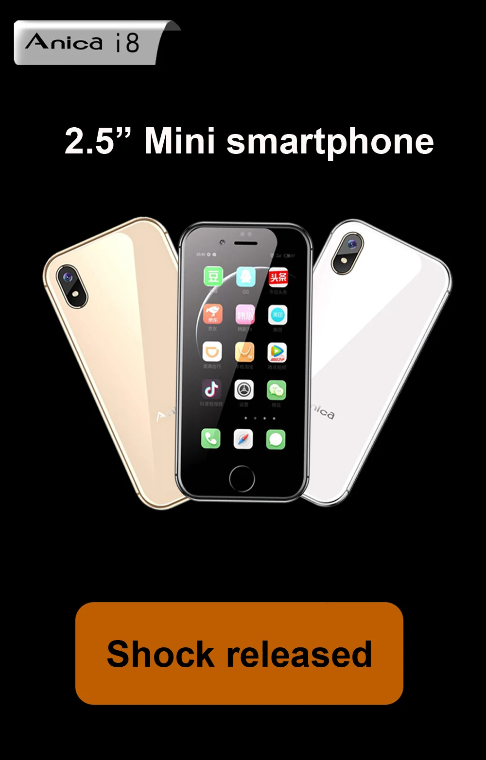Смартфон Anica I8 3g WCDMA, четырехъядерный, 1 ГБ ОЗУ, 8 Гб ПЗУ, 2,45 дюйма, gps, WIF, Android 6,0, супер мини, ультратонкий, с картой, роскошный сотовый телефон