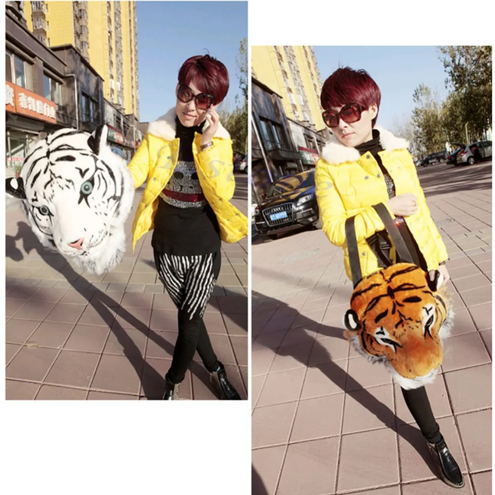 Унисекс креативный животный стиль Реалистичная Сумочка в виде головы тигра ранец пародия рюкзак