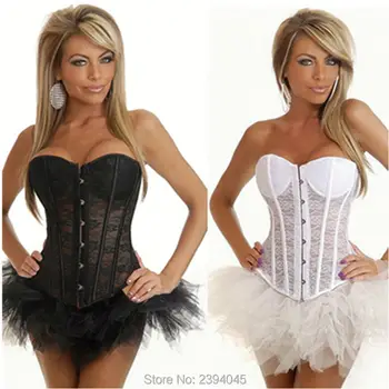

Women lace hollow out Breathable Sheer Overbust Bra Corsets And Bustiers Tops Lingerie Costumes Lace black and white s-xxl