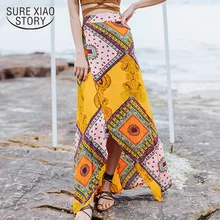 Новинка, модная богемная Стильная летняя юбка, сексуальная шифоновая юбка с разрезом, Женская Повседневная элегантная пляжная Женская юбка 0084 30