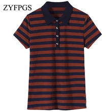 ZYFPGS Летняя женская полосатая рубашка поло с коротким рукавом женская одежда модные M-4XL повседневные облегающие футболки поло рубашка горячая Распродажа L0514