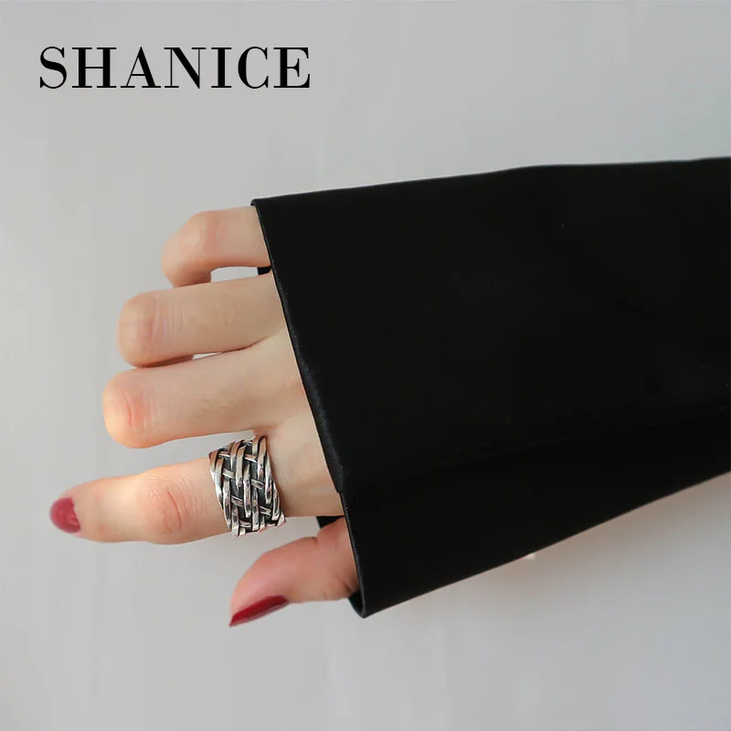

SHANICE 925 Sterling Silver Open Ring Romantic Mutilayers String Knot Weaving Weave Wide Ring Jewelry for Women Nice Gift