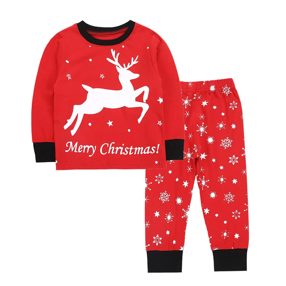 Детские пижамные комплекты Мягкие хлопковые пижамы с милым принтом рождественского оленя для маленьких мальчиков и девочек топы и штаны, комплект одежды, новинка года - Цвет: Красный