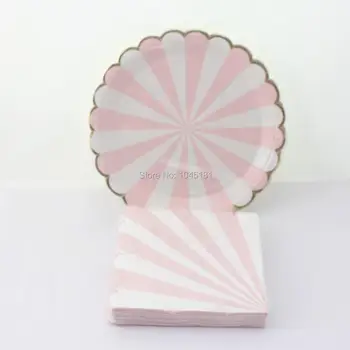 

ipalmay Pastel Pink Paper Plates with Metallic Gold Scalloped Edges,Pink Striped Party Paper Napkins for Princess Party, Wedding