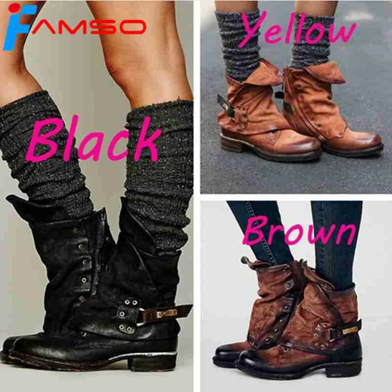 

FAMSO 2019 Big Size34-43 Women Boots Black Brown Retro Style Buckle Autumn Chelsea Boots top Fashion Sexy Winter Martin Boots
