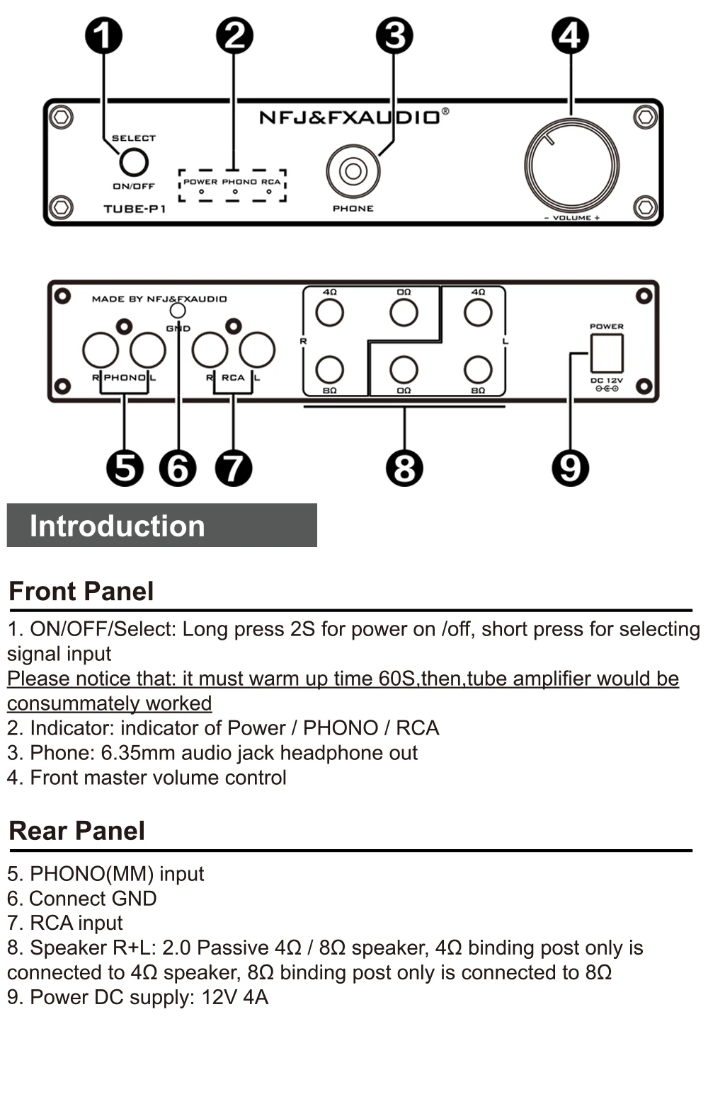 FX-AUDIO TUBE-P1 6J1 6P1 HIFI MCU односторонний классический настольный ламповый усилитель мощности выходной усилитель для наушников RCA/PHONO вход