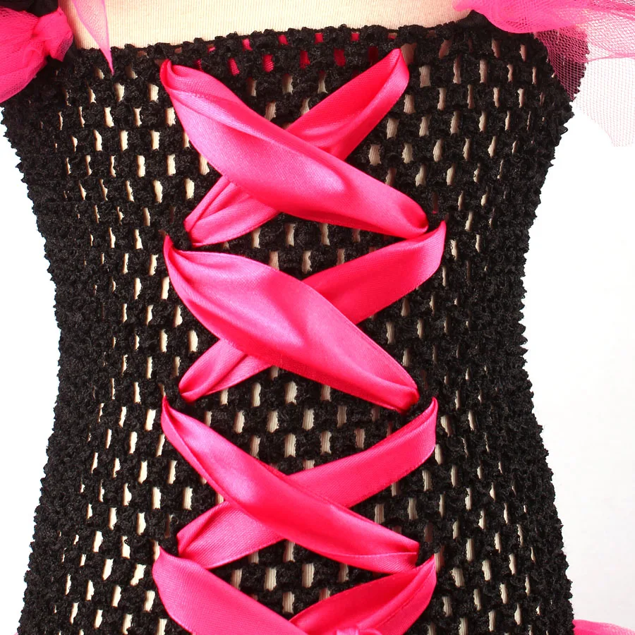 Halloween Girl Witch Hot Pink Black Cosplay Tutu Dress Knee Length Evening Party Dress Kids Holidays Tutus Purim Dress (13)