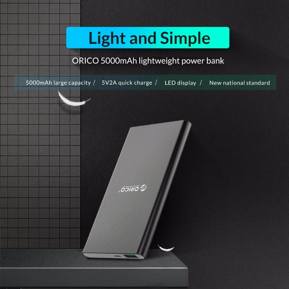 ORICO FIREFLY 5000 мАч Внешний аккумулятор 5V2A 10 Вт макс ультра-тонкий внешний аккумулятор для samsung Xiaomi huawei