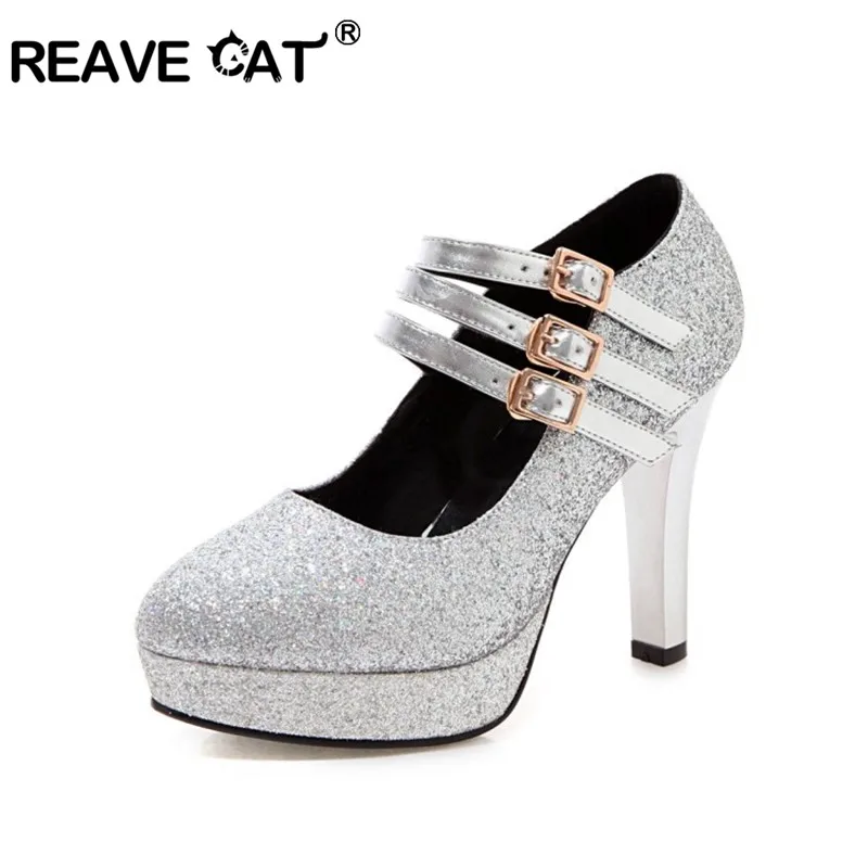 Женские туфли лодочки на платформе REAVE CAT праздничные высоком каблуке с пряжкой и