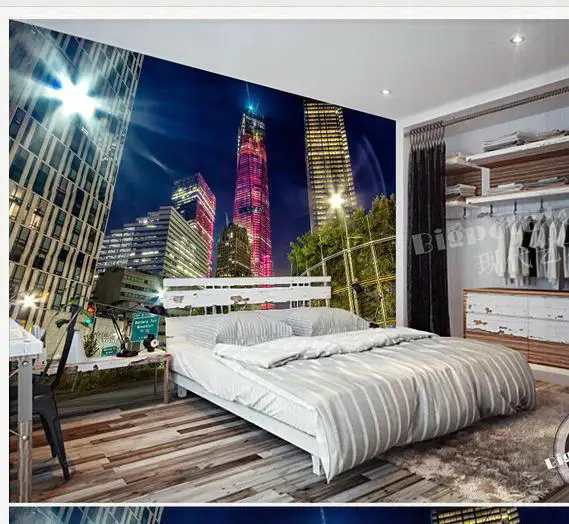 Wallpaper City Lights Lit Backdrop Rise Mural Wallpaper