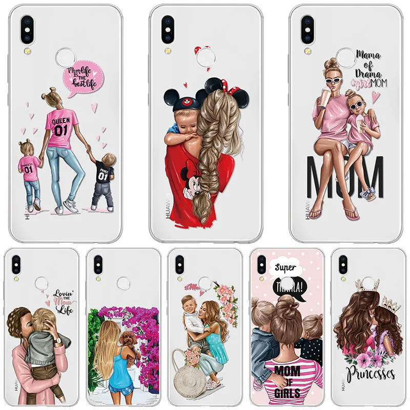 Black Brown Hair Baby Mom Girl Case For Huawei P20 P30 Mate 20 30 10 Pro Lite P Smart Plus P10 P9 P8 Lite Case Coque