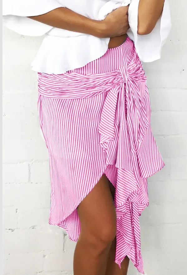 Women Skirt Fashion Summer Bottom Casual Striped Boho Knee Length Party