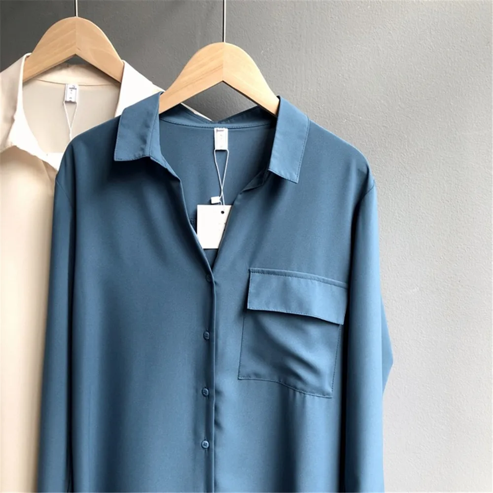 High Quality Office Lady Elegant Single Pocket Blouse 2018 Autumn Women Tops And Blouses Shirts Women's Long Sleeved Solid Shirt (7)