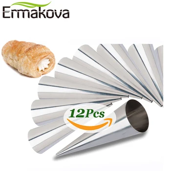 

ERMAKOVA 12-Pieces Large Size Stainless Steel Pastry Cream Horn Moulds Conical Tube Cone Pastry Roll Horn Mould Baking Mold Tool