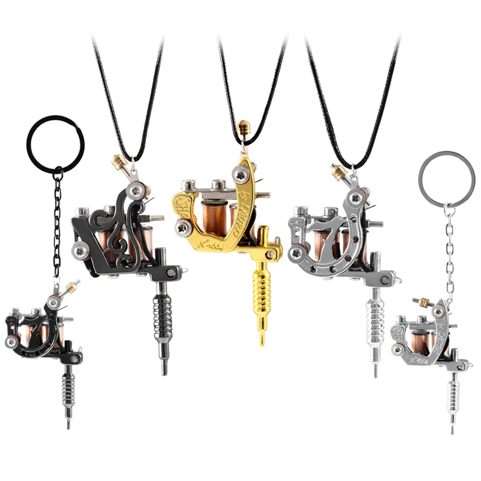 1PC Mini Tattoo Machine Necklace And Key Chain Jewelry Punk Pendant