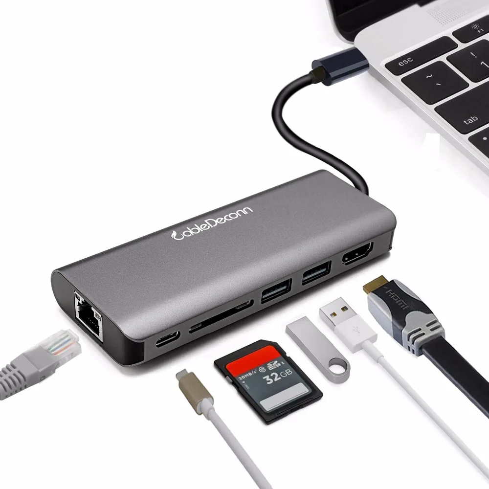 Thunderbolt 3 USB Type c к RJ45 HDMI 4K VGA USB3.0 концентратор TF SD слот C PD женский портативный адаптер