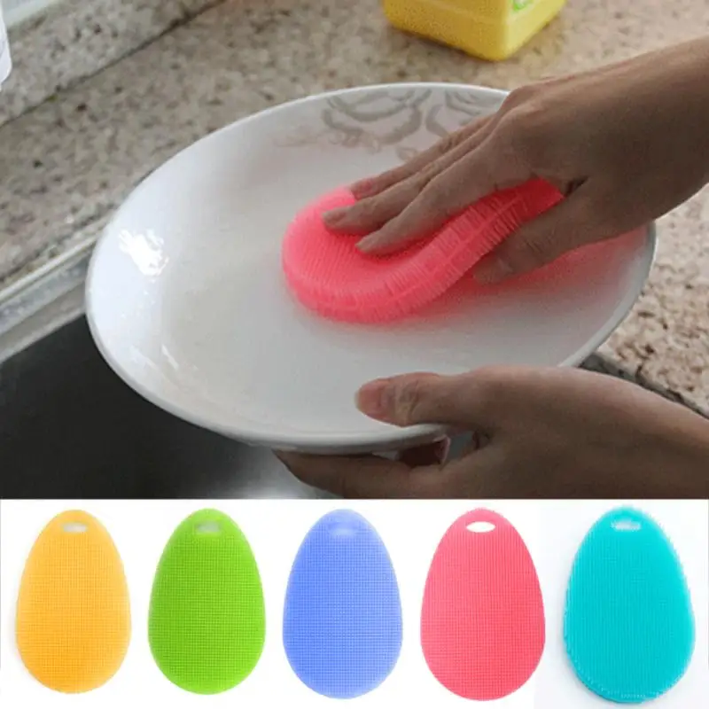 

Candy Color Soft Silicone Dish Bowl Washing Sponge Scrubber Fruit Cleaning Brush Soft Washing Antibacterial Brush Kitchen Tools