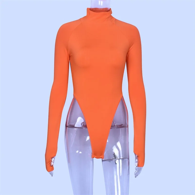 Сексуальное боди Toplook с высоким воротом, Женское боди с длинным рукавом, Женская весенняя одежда, облегающий короткий облегающий бандажный комбинезон - Цвет: Orange