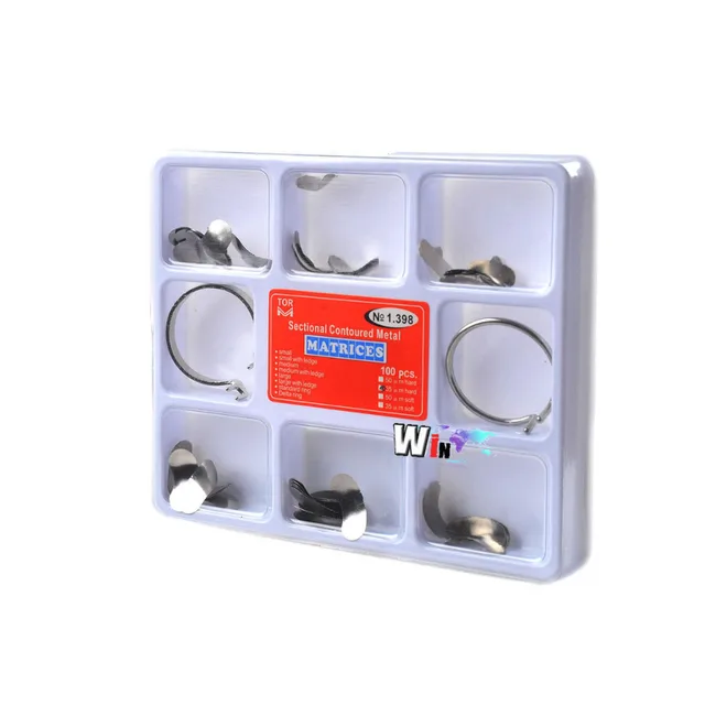 100pcs Dental Matrix Sectional Contoured Metal Matrices No.1.398 + 2 Rings