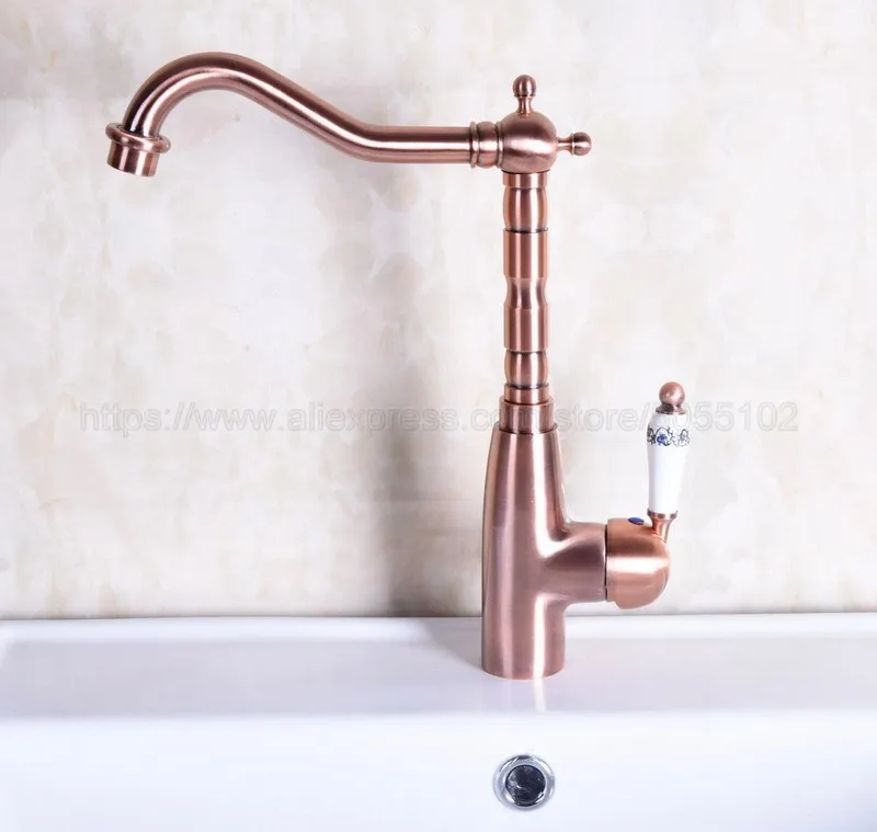 Bathroom Basin Sink Faucet Antique Red Copper Single Handle Kitchen Tap Faucet Mixer hot and cold water tap znf132
