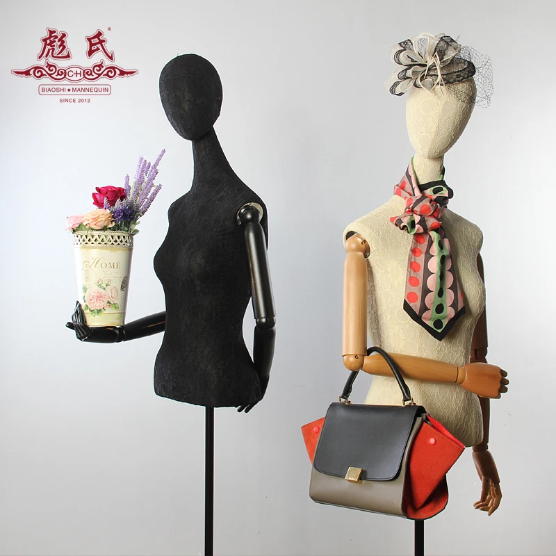

Female Half Body Cloth Mannequin With Wooden Arms Props Clothes Display Rack Wedding Dress Women Fabric Mannequin