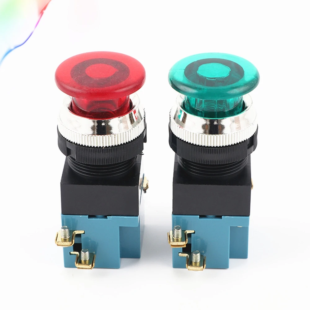 ON-OFF Mushroom Push Button Switch 3800V electrical industrial switch 4 screws with light Green/Red LA19-11J |