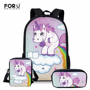

FORUDESIGNS 2019 Unicorn School Backpacks for Teen Girls School Set Bag Cute Bookbag Zipper Pencil Case for Chidlren Mochila