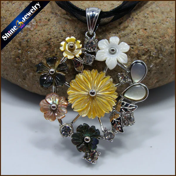 Collares винтажный ручной резной цветок натуральный Абалон жемчуг Морская раковина вода искусство резьба драгоценные камни бисер кулон ожерелье для женщин