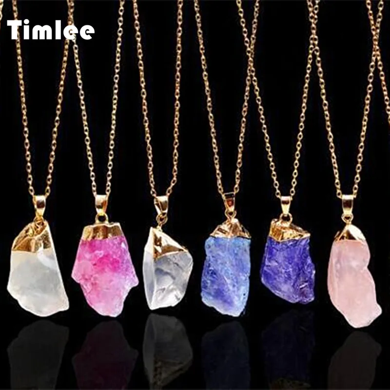 

Timlee N143 New Fashion Multicolor Natural Stone Necklace Irregular Rough Pendant Necklaces Popular Jewelry Wholesale
