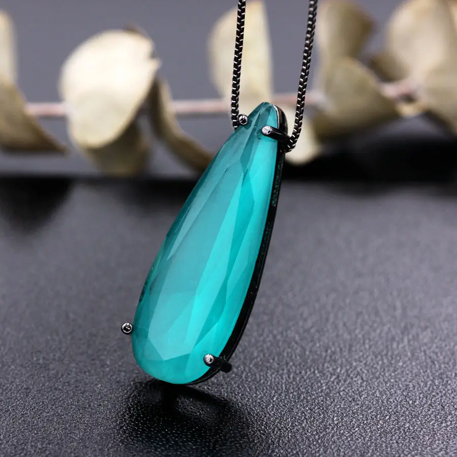 Long Chain Big Size Water Drop Pendant Necklaces For Women Fashion jewelry Multicolor Nature Stone Crytal Glass Pendant Necklace