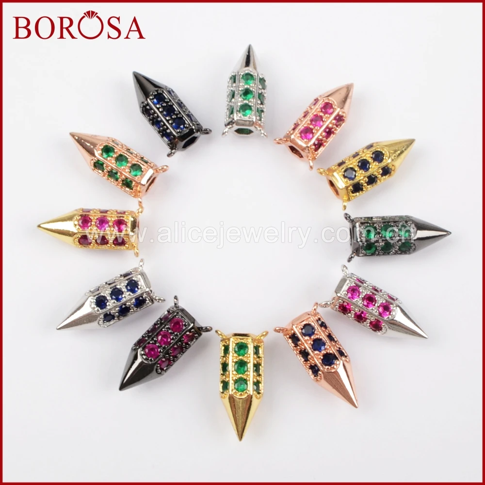 BOROSA Золотой/серебристый/черный/розовый медные золотистого цвета Pave Bullet CZ камень