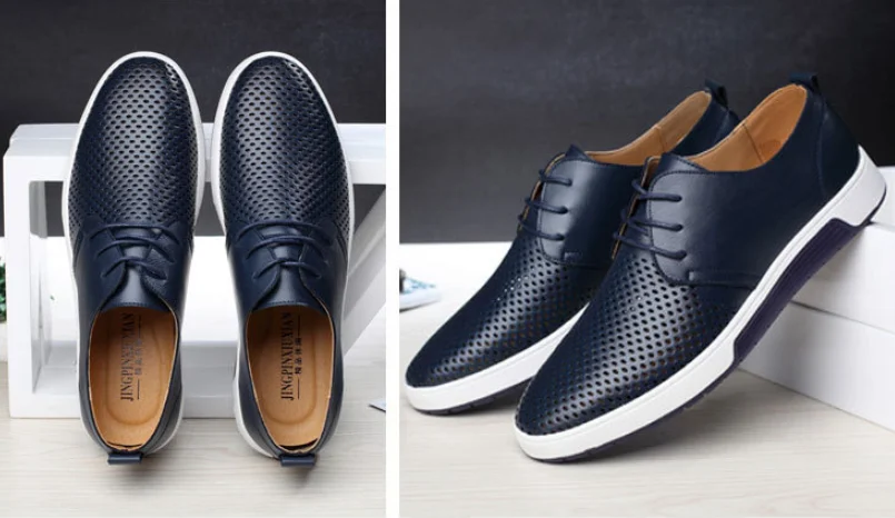 Новое поступление, удобная мужская повседневная обувь, кожаные летние дышащие туфли с отверстиями, роскошные брендовые туфли на плоской