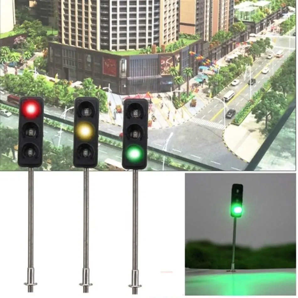 

5pcs Architecture scale Mini Light Metal Traffic Signal Light For Scaled Model LED Train Railway Miniatures Railroad Signals