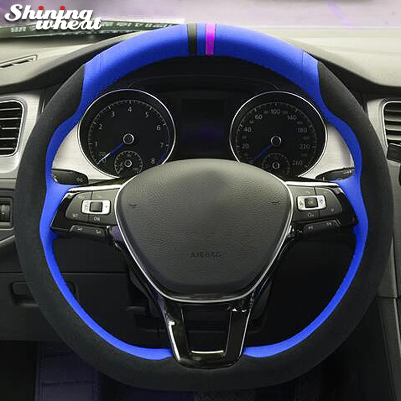 Volkswagen Steering Wheel Cover Shining wheat Black Suede Blue Leather Steering Wheel Cover for