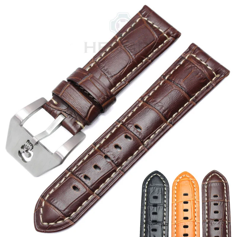 

Wholesale 10pcs/Set Watchbands 22mm 24mm Genuine Leather Women Wen Watch Band Strap Skull Hollow Buckle Panerai Accessories
