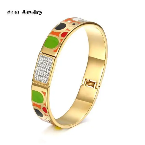 

2017 Elegant Designer Enamel Bracelet,Yellow Gold Color Metal With Dazzling Zircons.Beautiful Fashion Cuff Bracelet Bangle