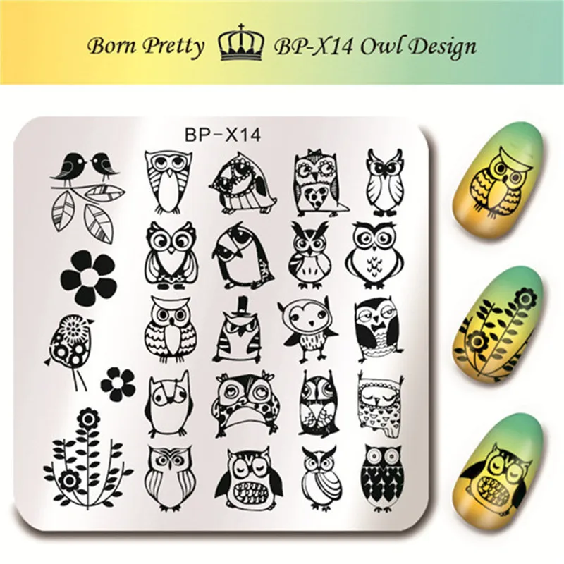

BORN PRETTY 6*6cm Square Nail Art Stamp Template Owl Design Image Plate Nail DIY Print Manicure