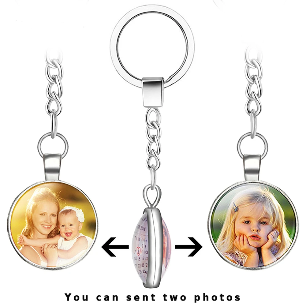 

newest Personalized Custom Keychains Baby Family Lovers Photo Calendar Keyrings Key Chain Rings Holder for Gifts