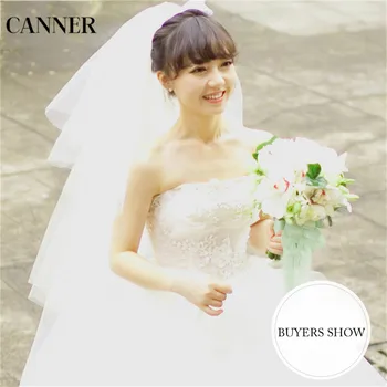 

Canner Women Wedding Veil Puffy Short Tulle With Comb Champagne White 4 Layer Cathedral Bride Veils