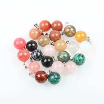 

12 PCS Natural Stone Pendant Round Pendant Pink Crystal / Tiger Eye Charm Necklace Jewelry Making 12MM