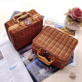 

Mango Woven Storage Box Rattan Box Hand-woven Gift Package Filming Props Boxes Picnic Boxes Organizer Vintage Portable Suitcase