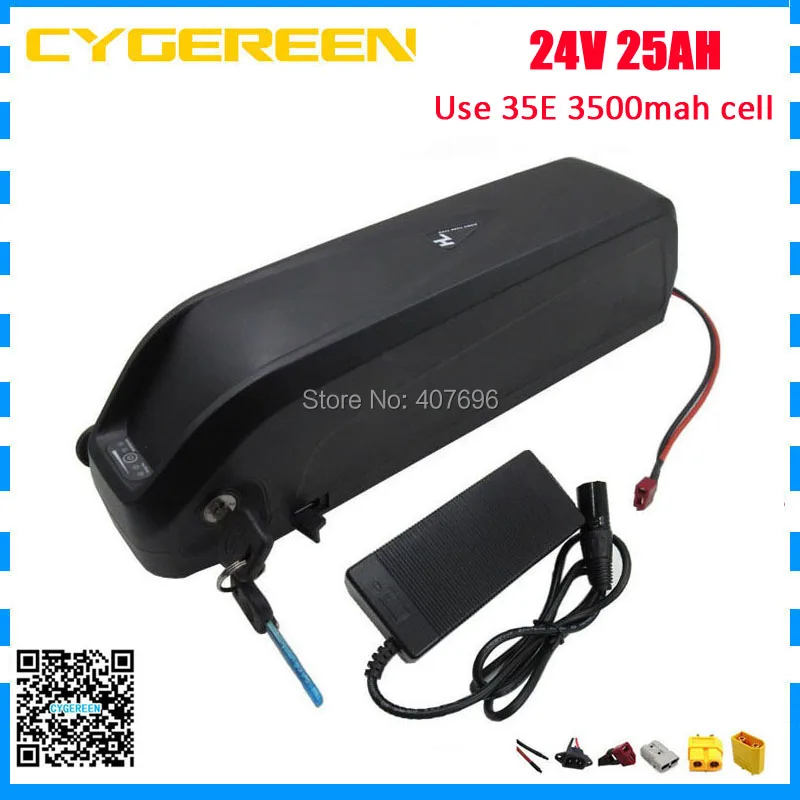 

Down tube hailong 24V 500W lithium Battery 24V 25Ah Electric Bike Battery Pack with 5V USB 35E 3500mah Cell 3A Charger