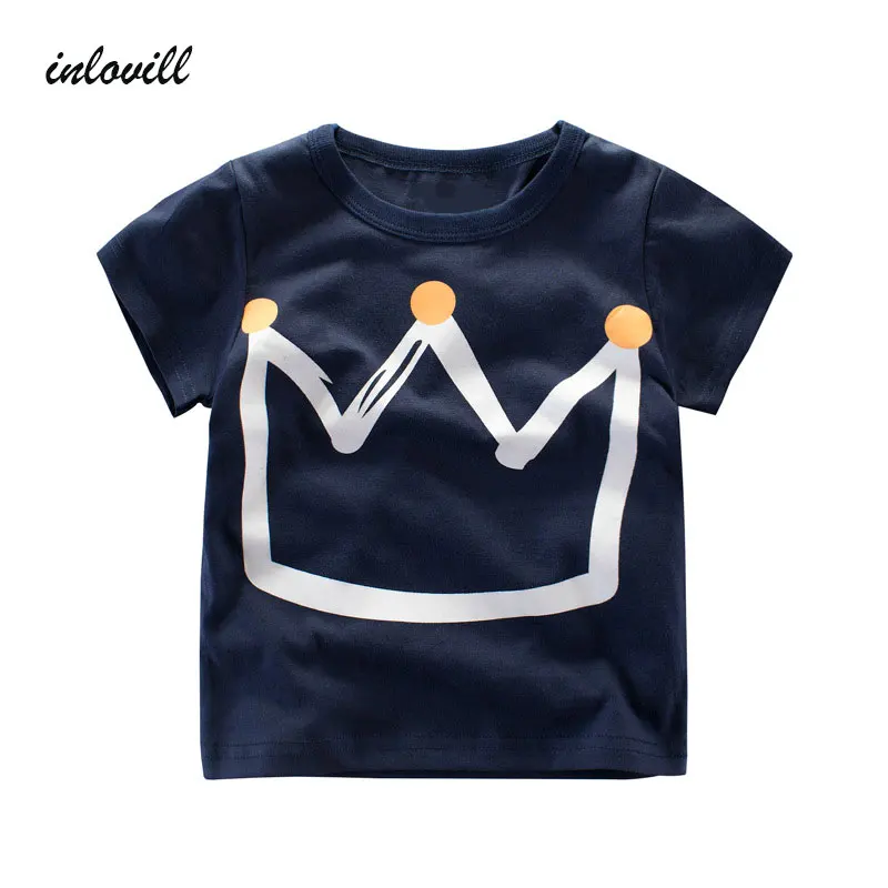 Летняя детская футболка для мальчиков футболки с короткими рукавами и принтом короны для маленьких девочек хлопковая детская футболка футболки с круглым вырезом, одежда для мальчиков