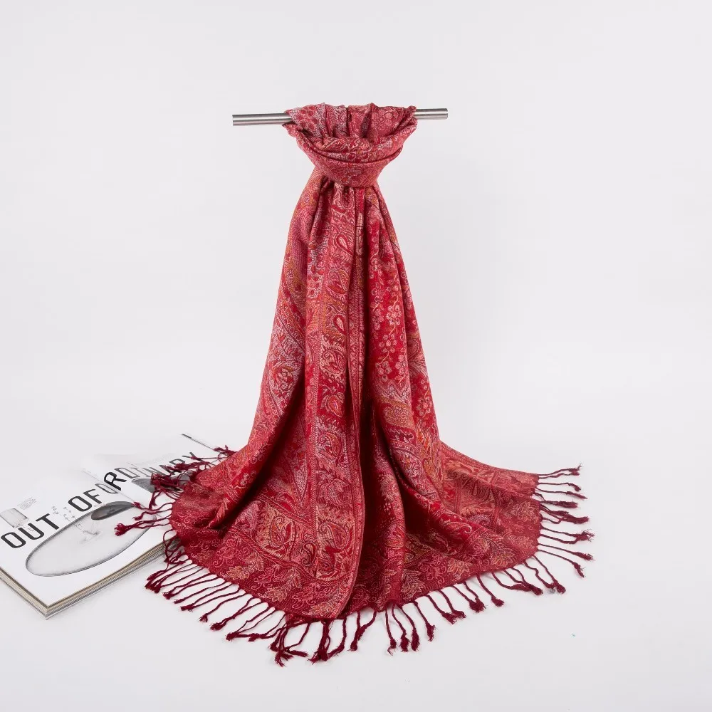 CZHCQQ, модные женские шарфы с цветами кешью, роскошные брендовые осенне-зимние женские кашемировые шали с кисточками Kawaii - Цвет: Red