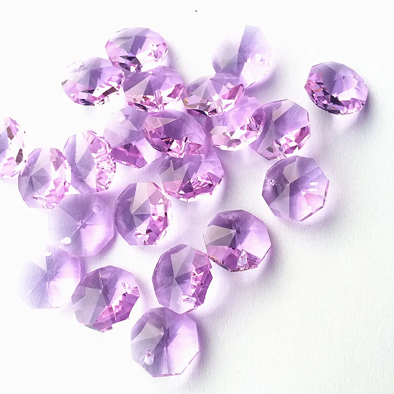 Free Shipping 100pcs/lot 14mm Lilac Crystal Octagon Beads in One Hole For Chandelier Pendants Glass Curtain Supplies | Лампы и